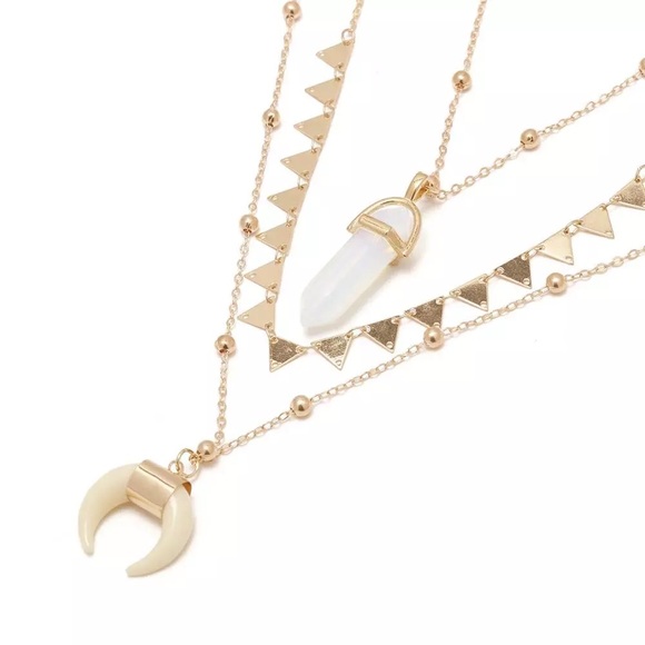 ๐๐Bohemian 3 layered opal stone gold necklace - Picture 4 of 6